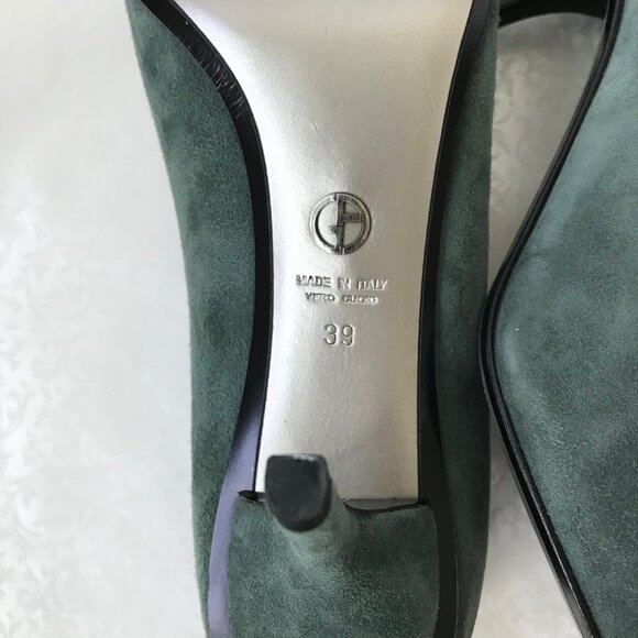 Giorgio Armani Pointed Toe Green Suede Heels Size EU 39 Made in Italy Pre-Owned - Picture 15 of 16